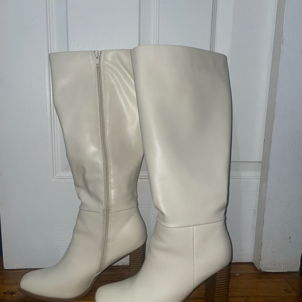 Forever 21 Cream Heeled Boots Western Style